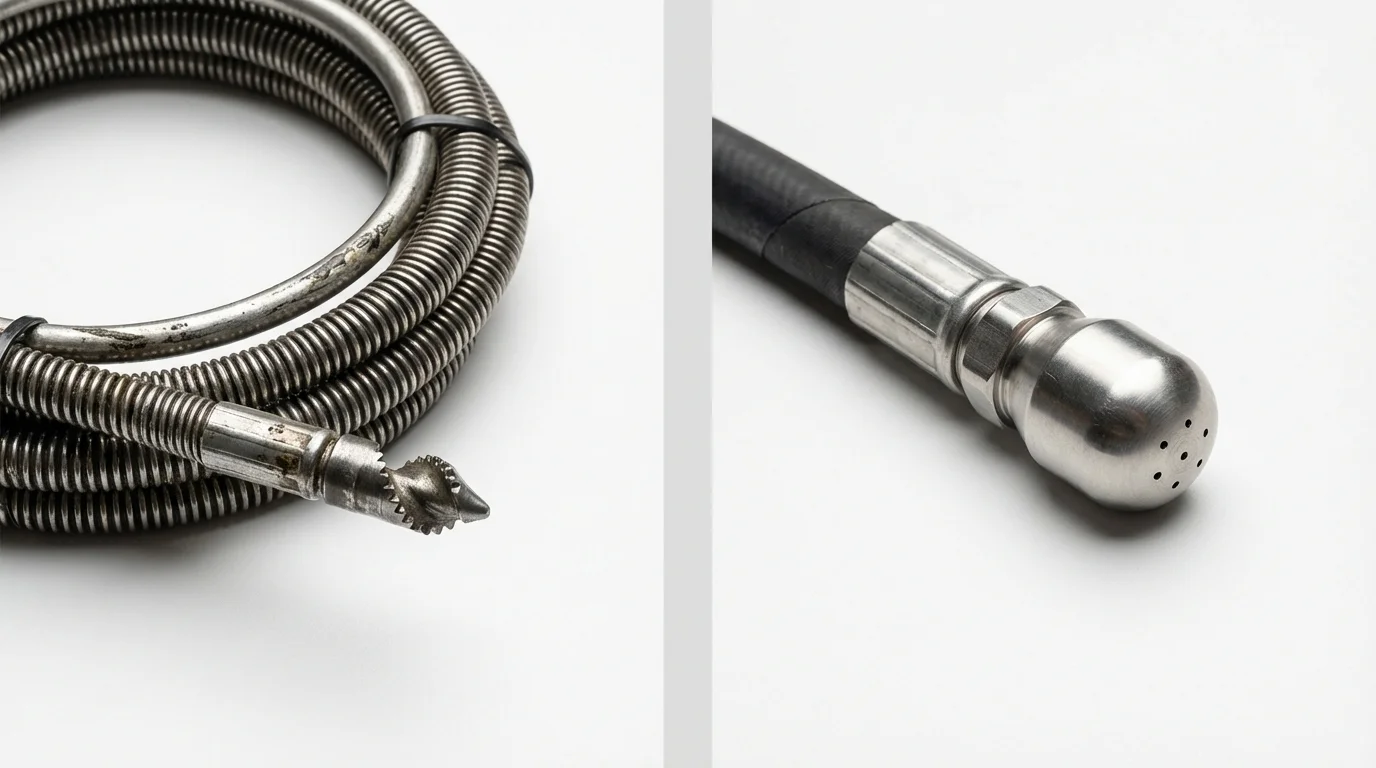 Drain snake cable and hydro jetting nozzle used for drain cleaning in Oxford, MS