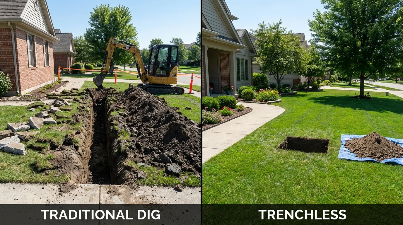 Trenchless sewer repair with minimal yard damage versus traditional excavation in Oxford, MS